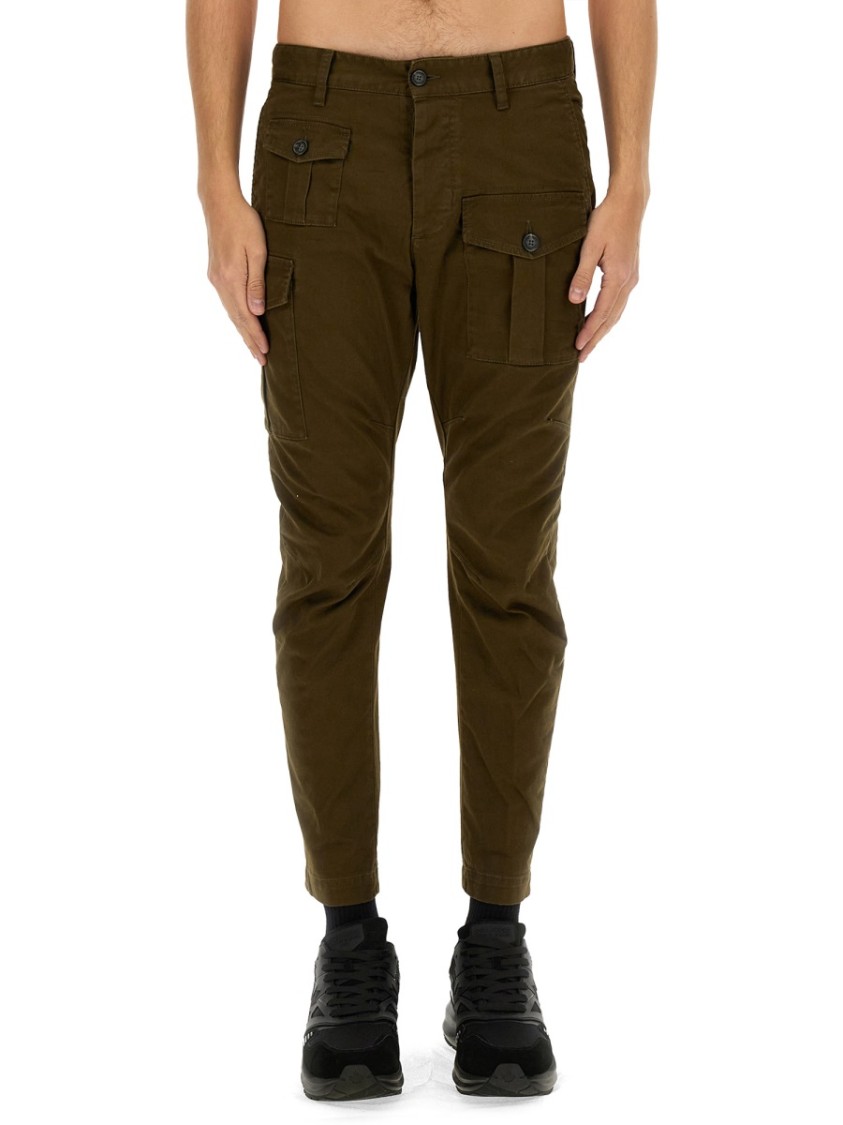 Dsquared2 Olive Cotton Blend Cargo Trousers In Brown