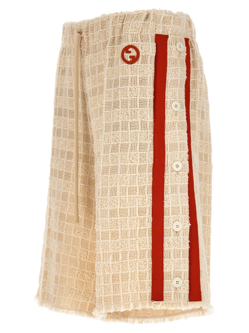 Gucci Contrast Band Tweed Bermuda Shorts Bermuda And Short White In Brown