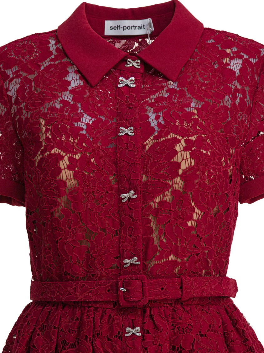 Self-portrait Bordeaux Lace Peplum Midi Dress In Burgundy