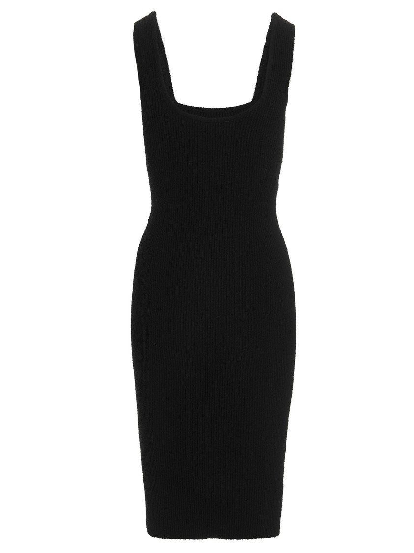 Wardrobe.nyc Textured Ribbed Knit Midi Dress With Square In Black