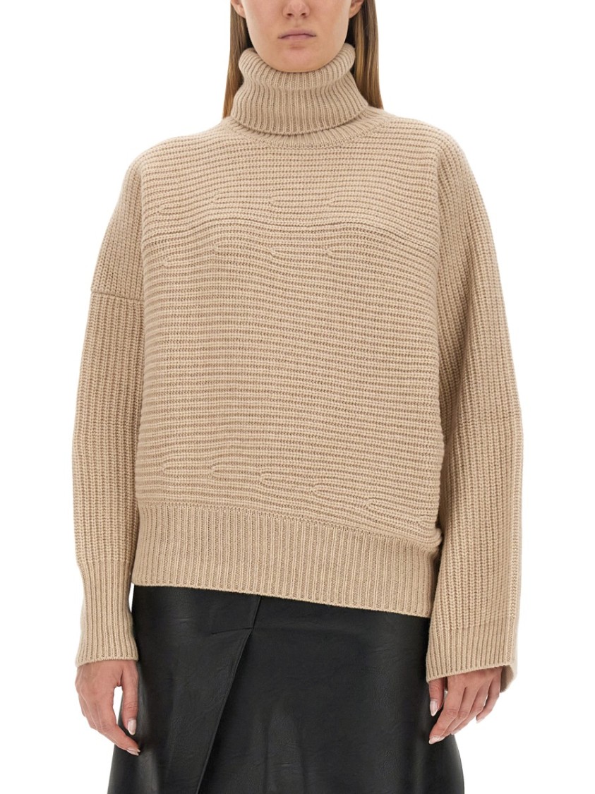 Stella Mccartney Textured Knit Oversized Turtleneck Shirt In Neutrals