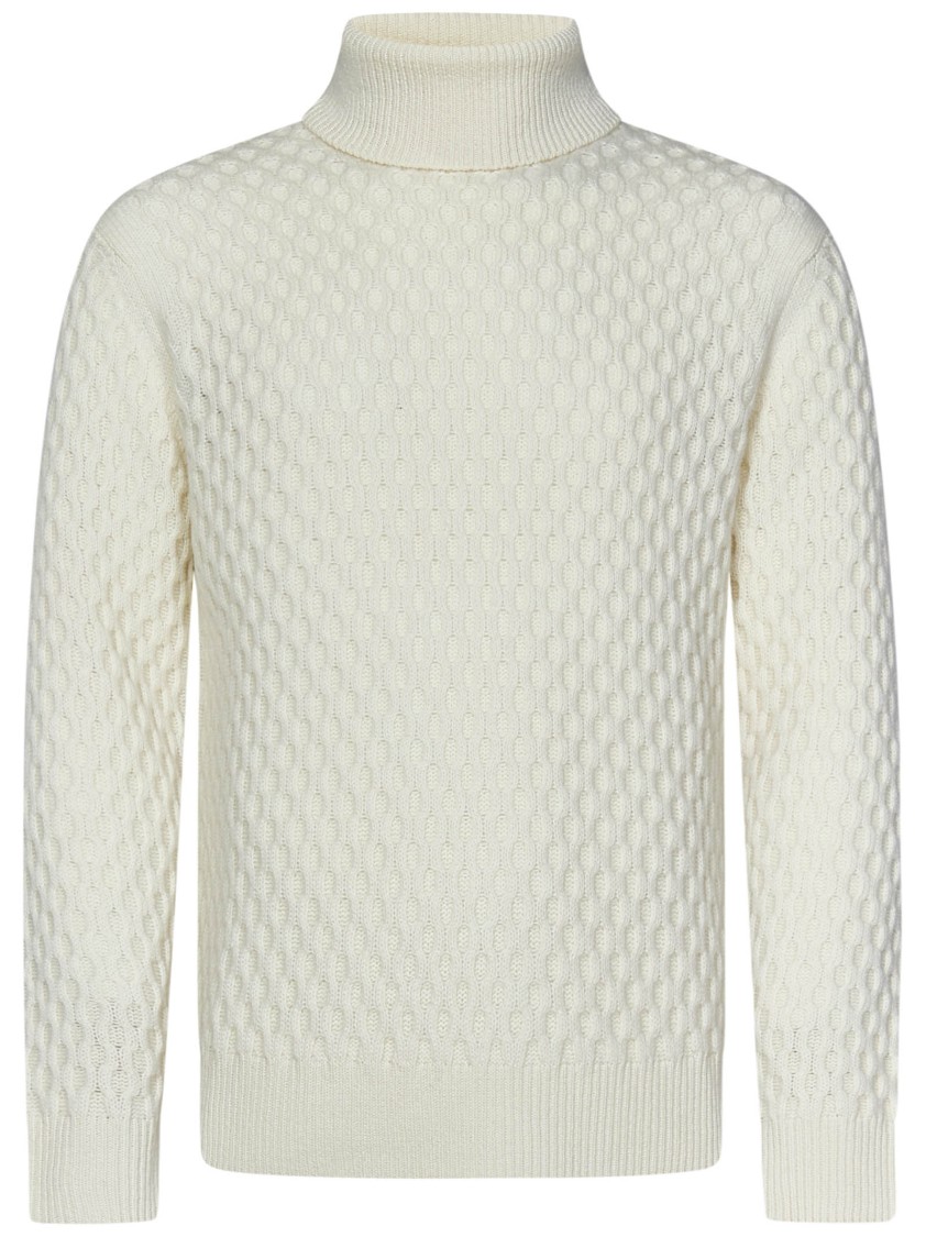 Jacob Cohen Turtleneck Sweater With Textured Honeycomb Pattern In White