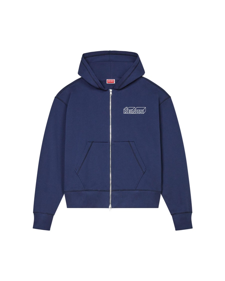 Kenzo Zipped Hoodie With Large Embroidered Logo In Green