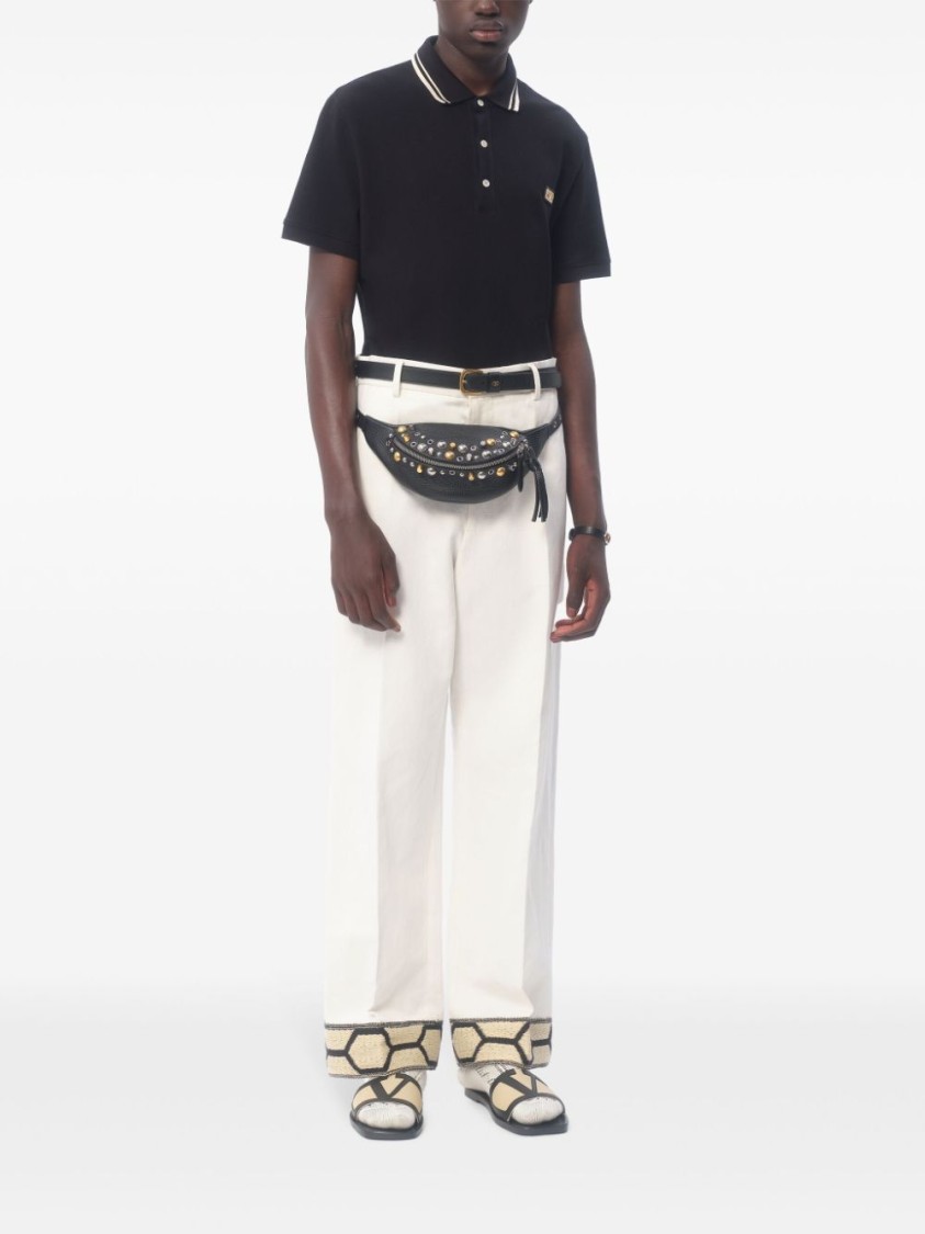 Valentino Garavani Black Polo Shirt With Classic Bicolor Collar And Logo Patch On The Front In Cotto