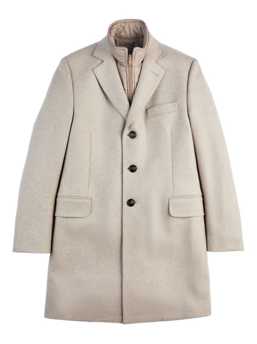 Fay Structured Light Beige Cashmere Coat With Notch Lapels And Flap Pockets In Neutral