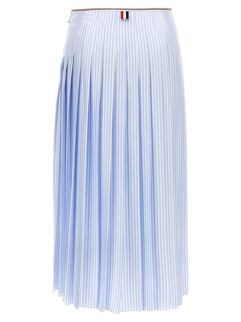 Thom Browne Pleated Striped Silk Skirt In Blue