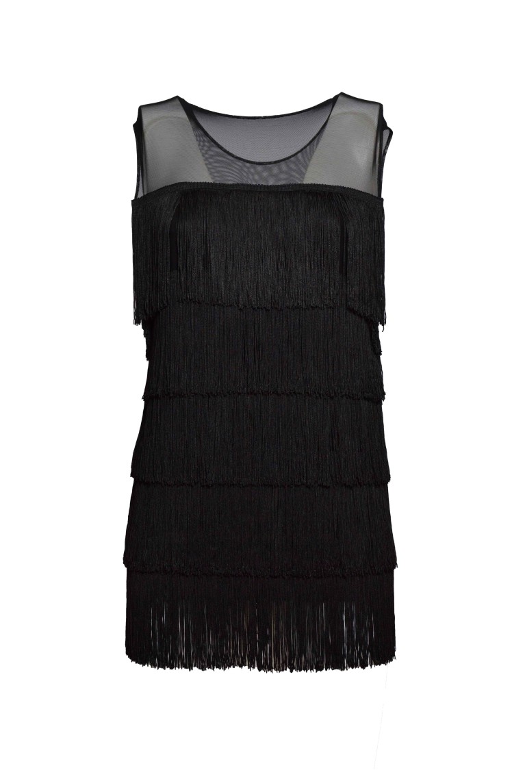 Norma Kamali Fringe-panel Sleeveless Mini Dress With Subtle Transparency