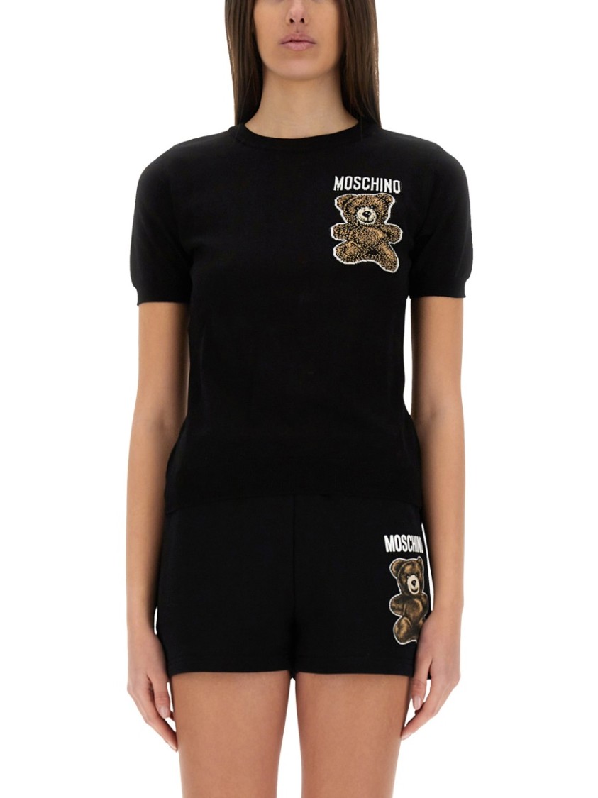 Shop Moschino Teddy Bear Knit Top In Black