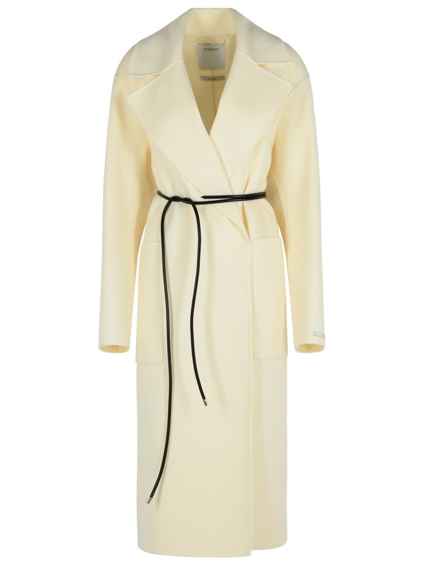 Sportmax Wool Dressing Gown Coat With Belted Waist In Neutral