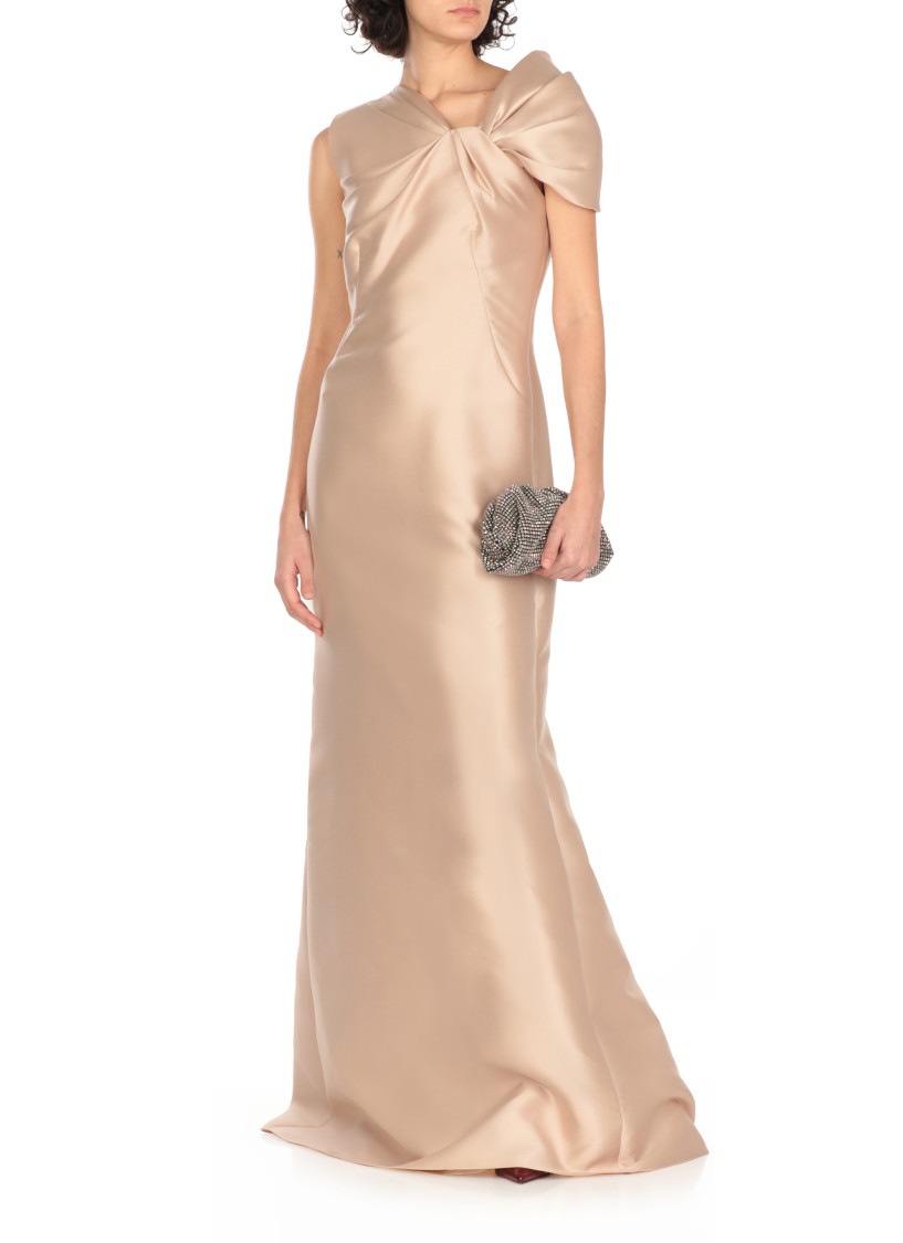 Alberta Ferretti Twisted Shoulder Mikado Mermaid Gown In Neutrals