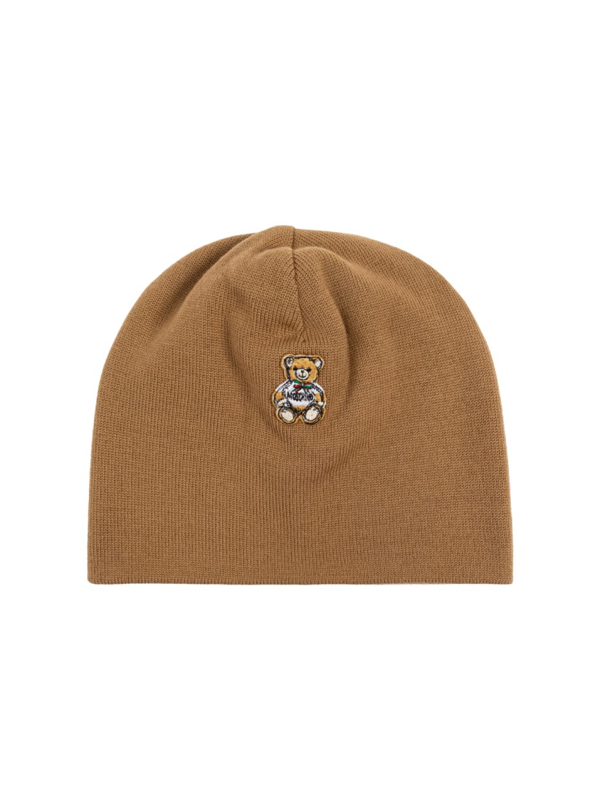 Moschino Teddy Bear Embroidered Beanie In Brown