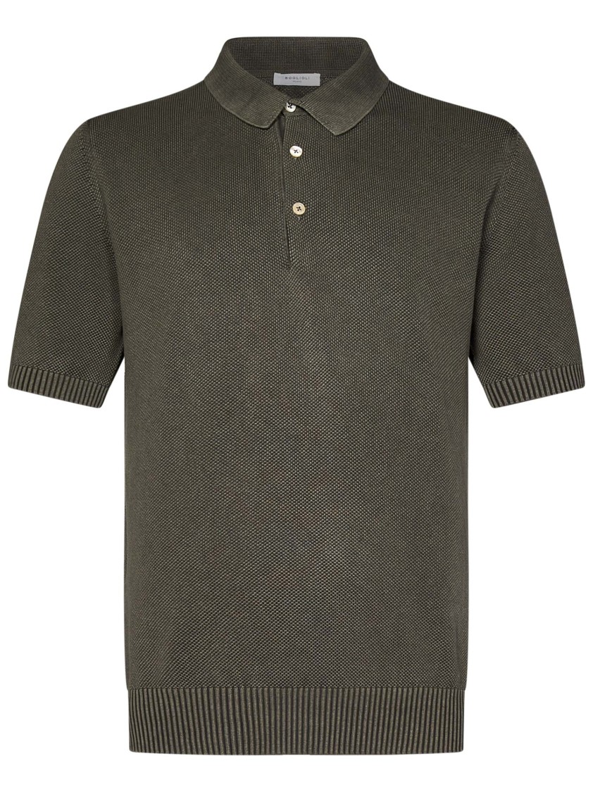 Boglioli Sweaterlight Green Honeycomb Cotton Short-sleeved Polo Shirt.