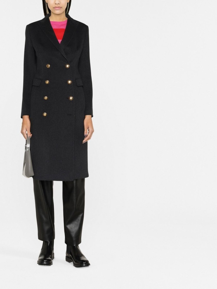 Tagliatore Double-breasted Wool And Cashmere Coat With Gold Buttons In Black