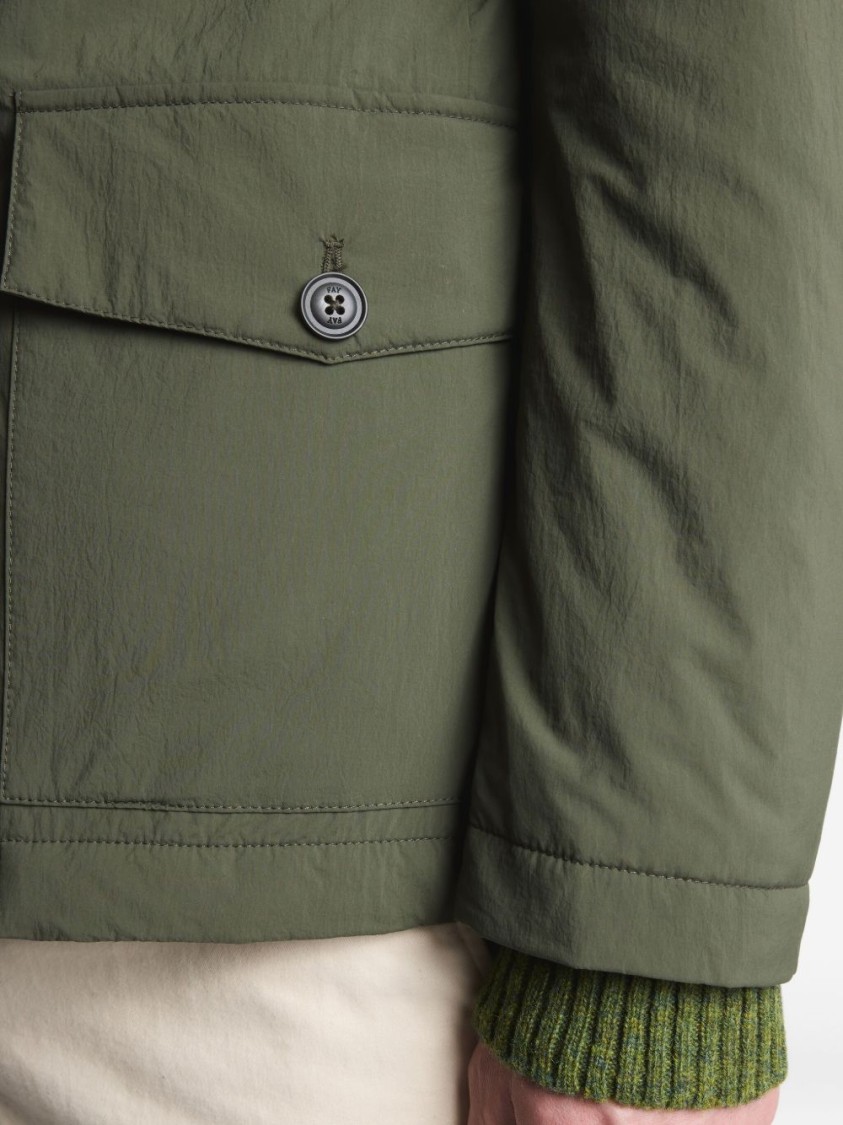 Fay Button-up Green Coat With High Collar In Green