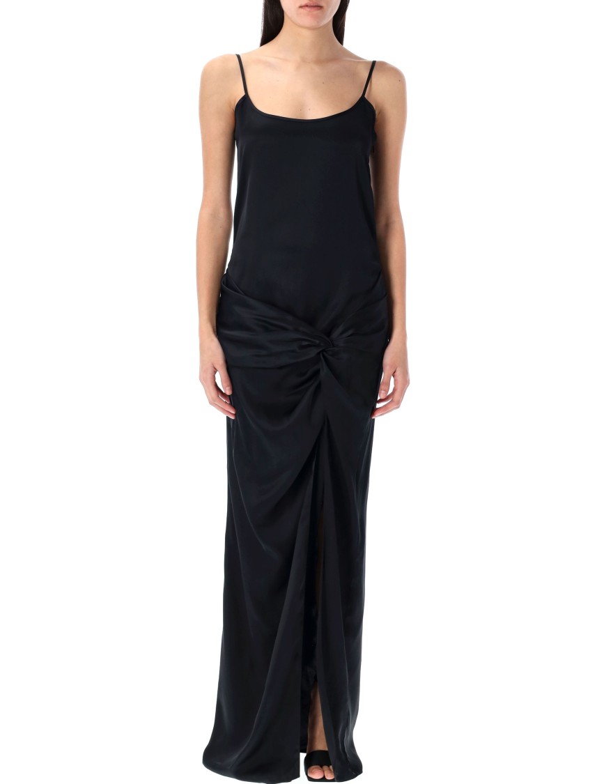 Shop Attico The Satin Long Dress In Black