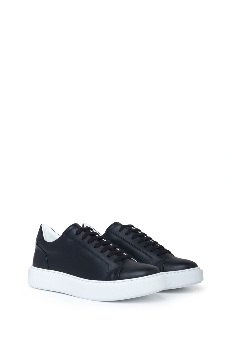 Gazzarrini X Michele Franzese Low-top Black Leather Sneakers With Rubber Sole In Black