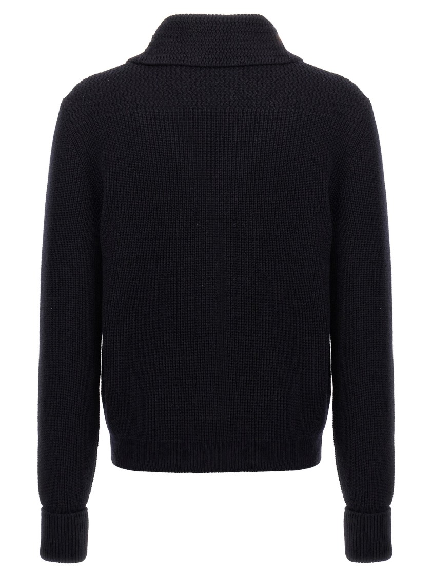 Tom Ford Cashmere Knit Sweater With Buffalo Horn Buttons And Shawl Collar In Black