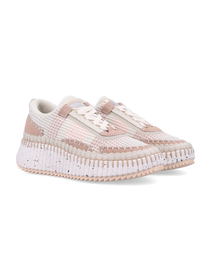 Chloé Hand-stitched Mesh Sneakers With Suede Inserts In White