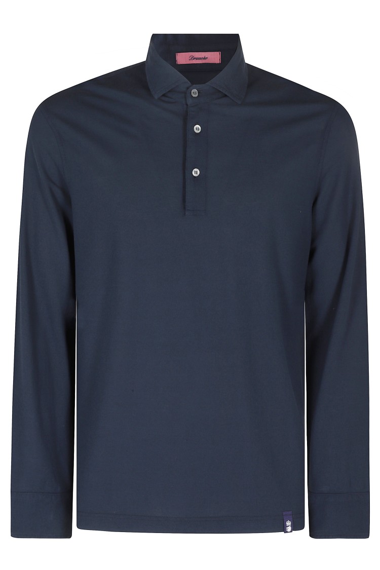 Drumohr Long Sleeve Navy Blue Jersey Polo Shirt