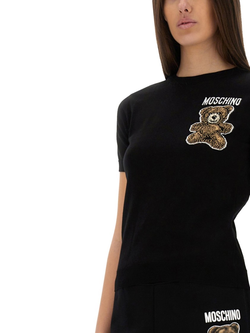 Shop Moschino Teddy Bear Knit Top In Black