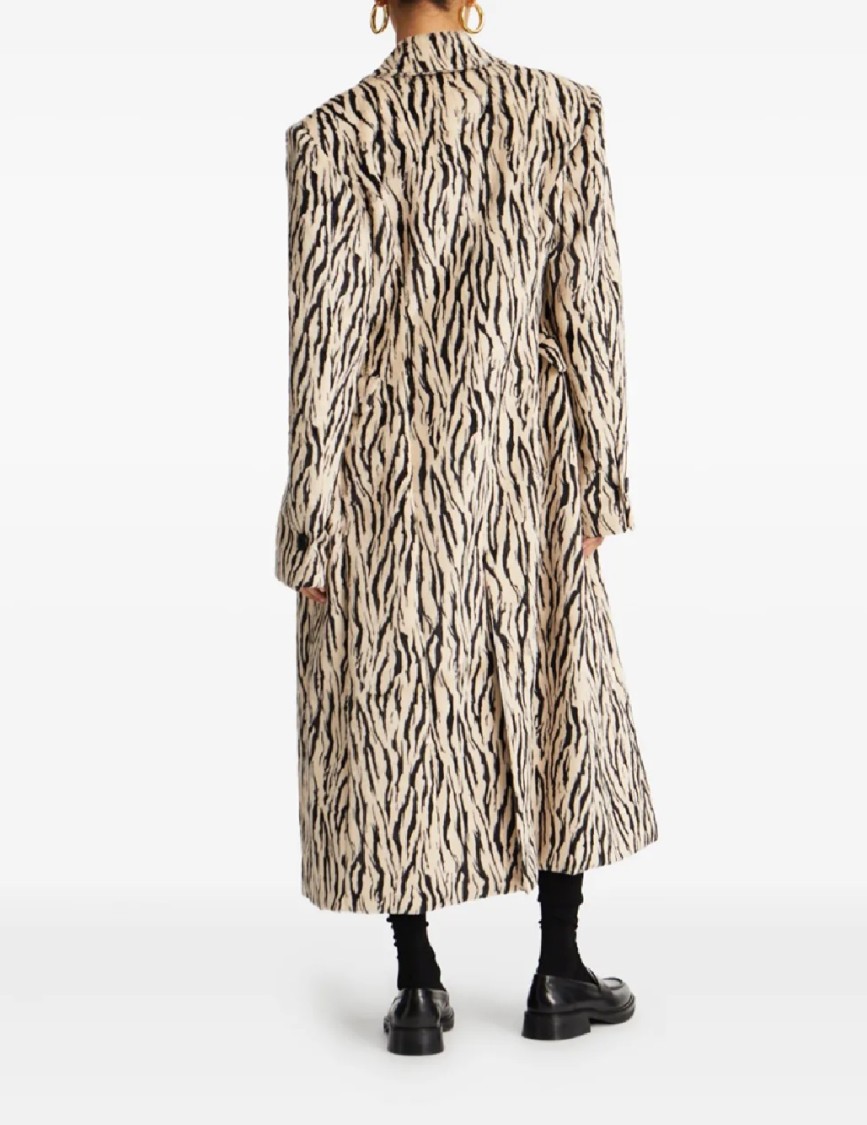Rotate Birger Christensen Womens Egret Comb Printed Double-breasted Cotton-blend Coat In Multi