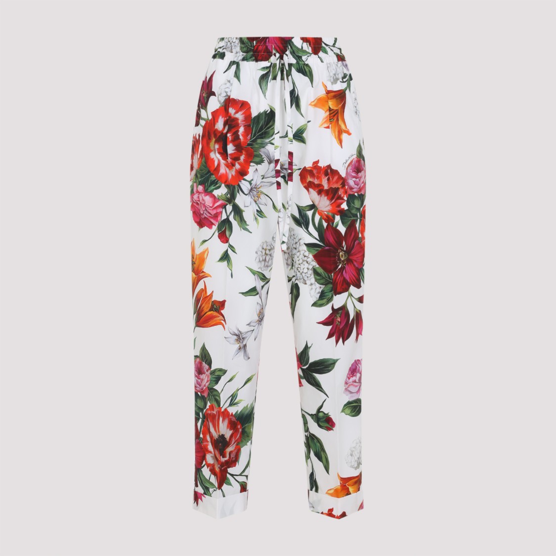 Dolce & Gabbana Elasticated Waist Floral Print Trousers In White