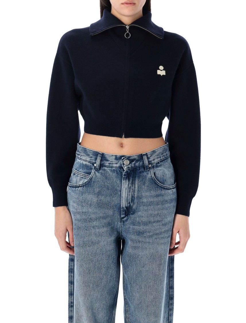 Isabel Marant Étoile Oxane Logo Embroidered Cropped Cardigan In Black