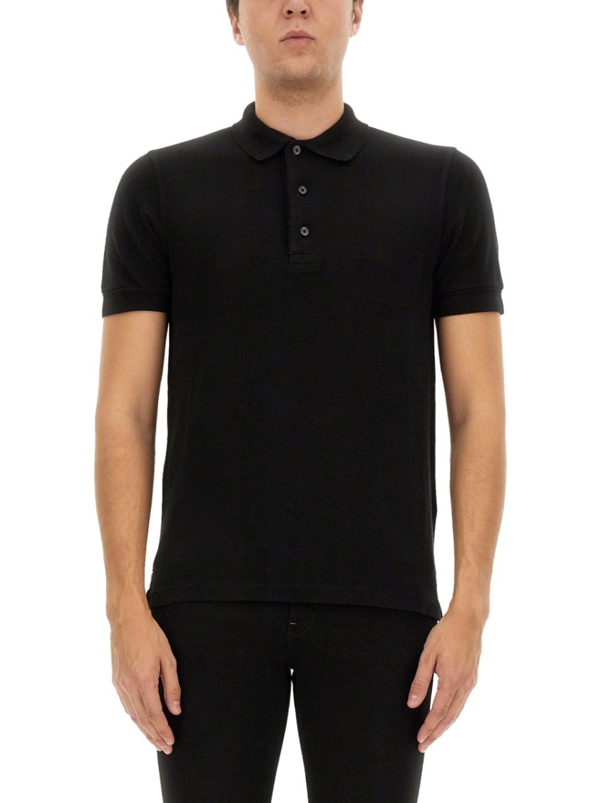 Tom Ford Black Short-sleeves Polo In Cotton Piquet Jersey Man In Black