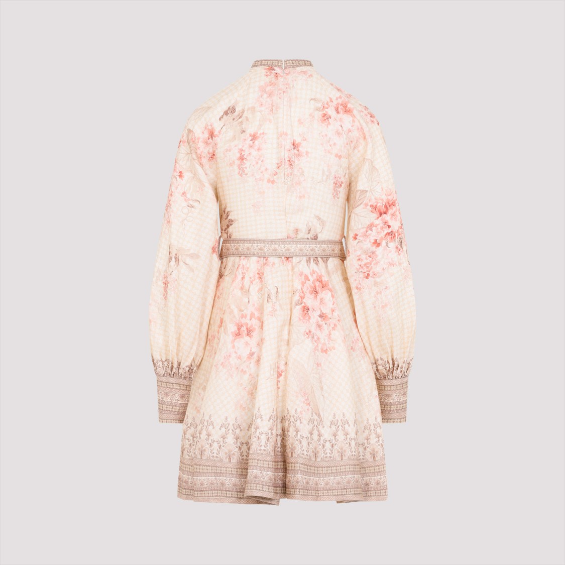 Shop Zimmermann Multicolour Linen Dress With High Neckline