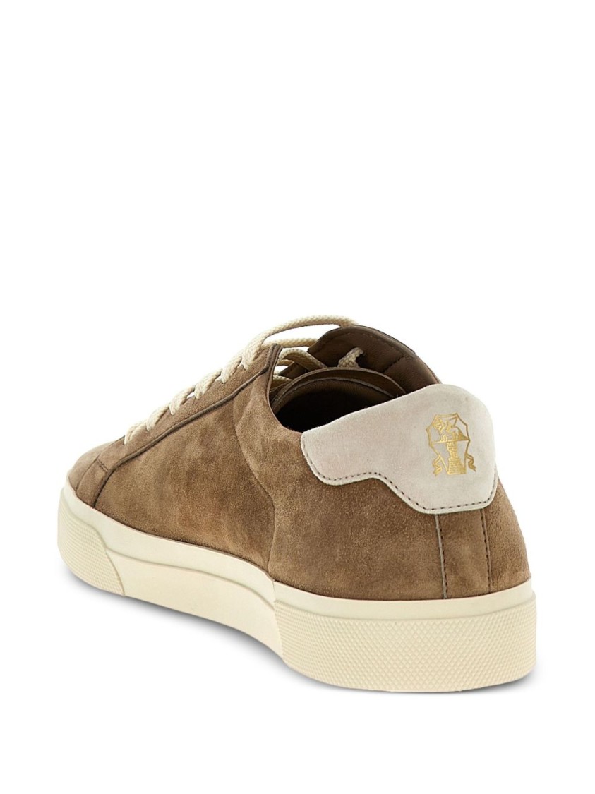 Brunello Cucinelli Suede Sneakers With Contrasting Laces In Brown