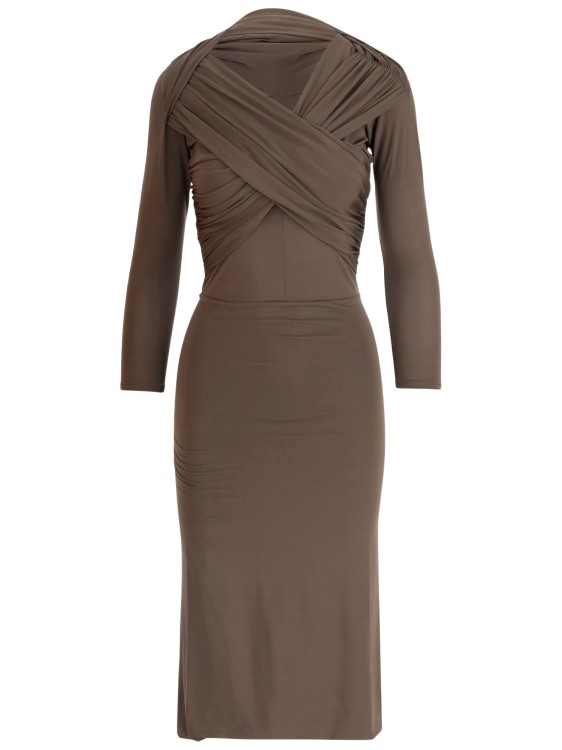 【送料&関税込】Patou Long Dress Cross Effect Patou Long Dress Cross Effect Midi in Brown | THE LIST