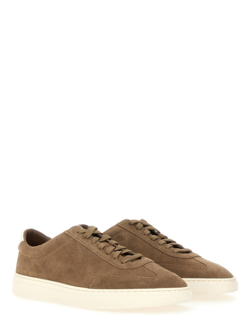 Hugo Boss Boss Soft Suede Sneakers With Contrasting Rubber Sole In Brown