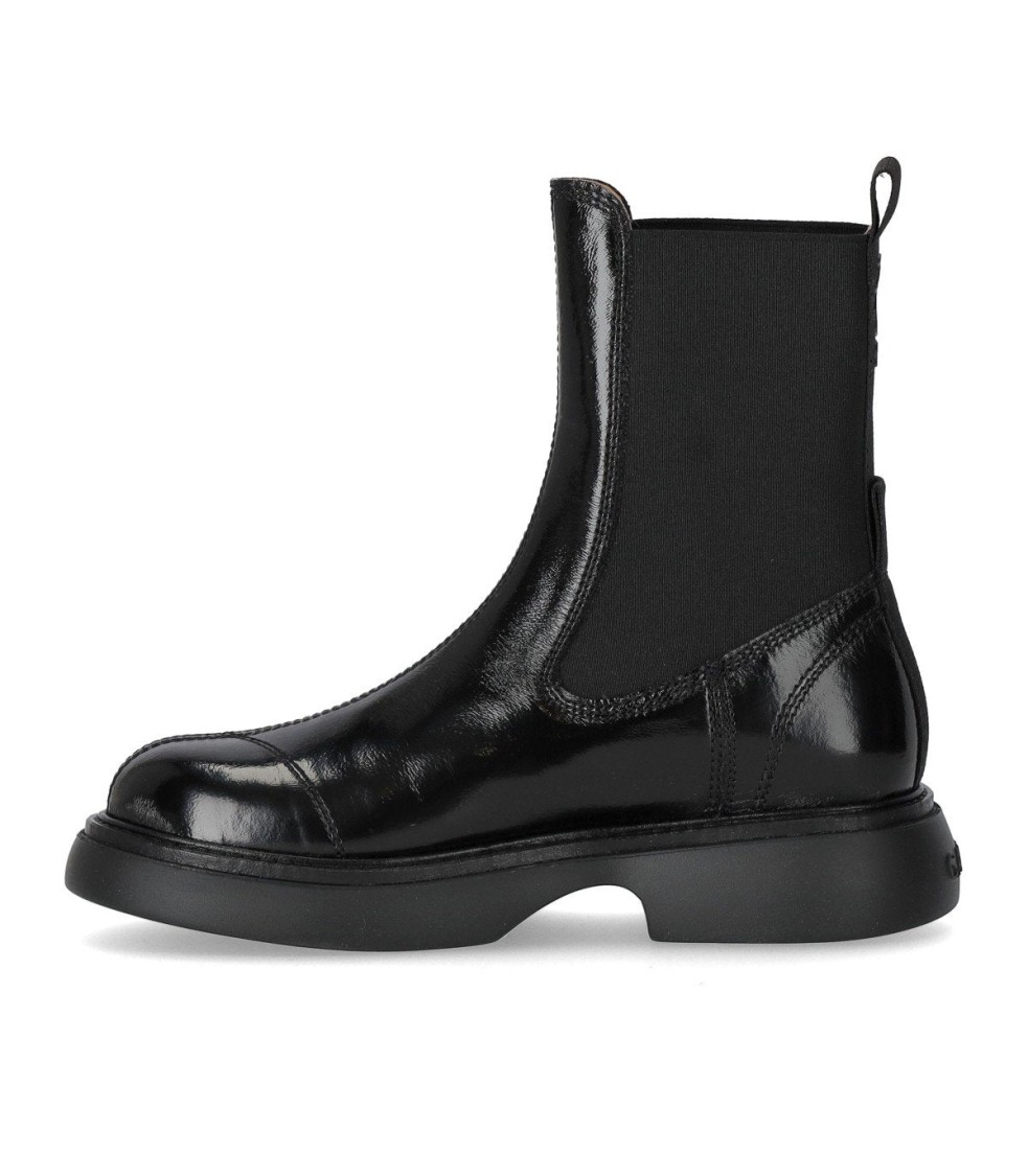 Ganni Black Naplack Mid Chelsea Boot In Black