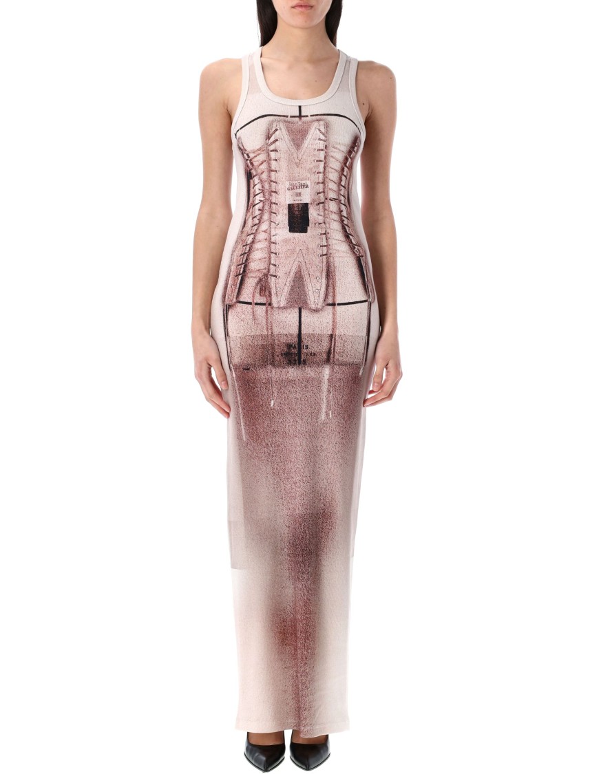 Shop Jean Paul Gaultier Corset Trompe L'oeil Knit Dress In Pink
