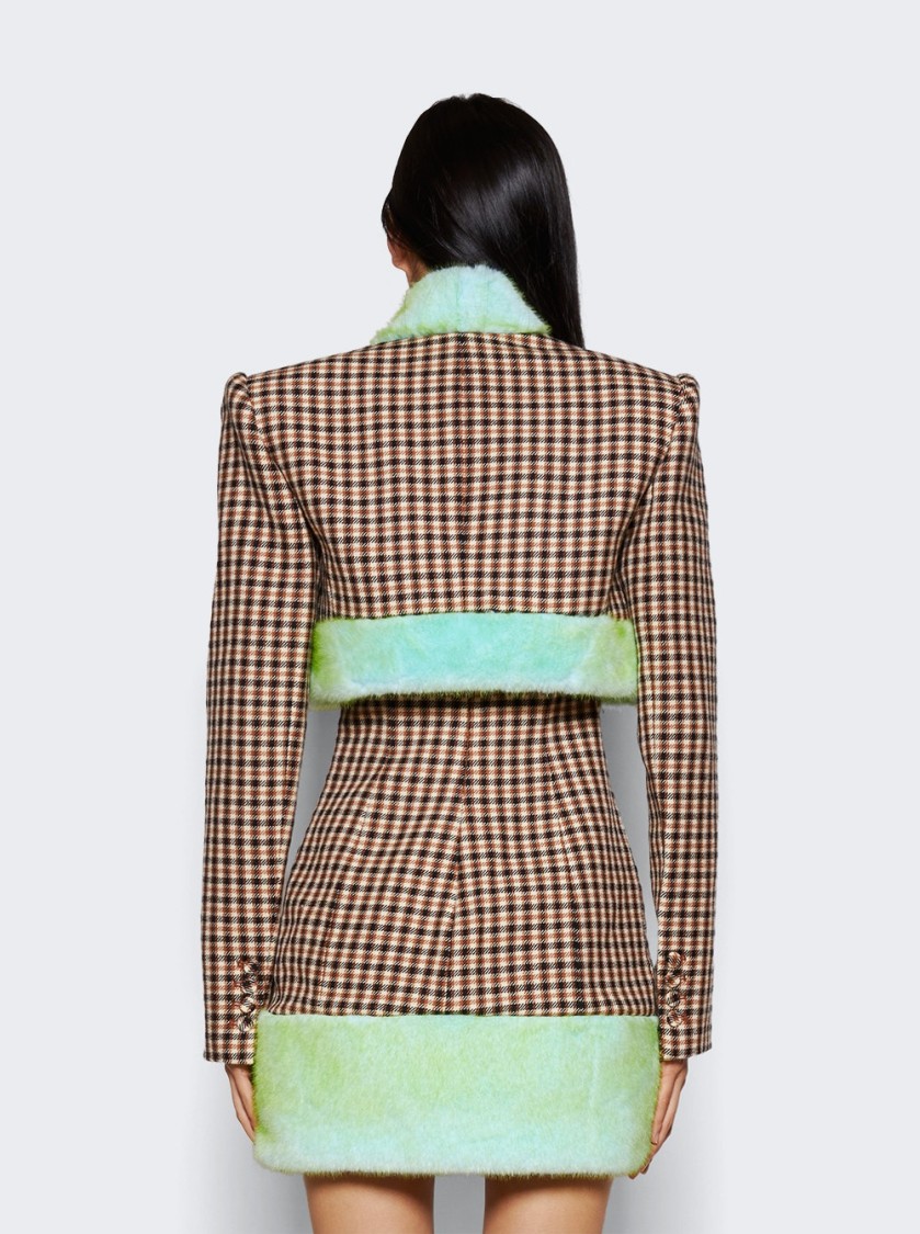 AREA AREA FAUX FUR TRIM CROPPED BLAZER
