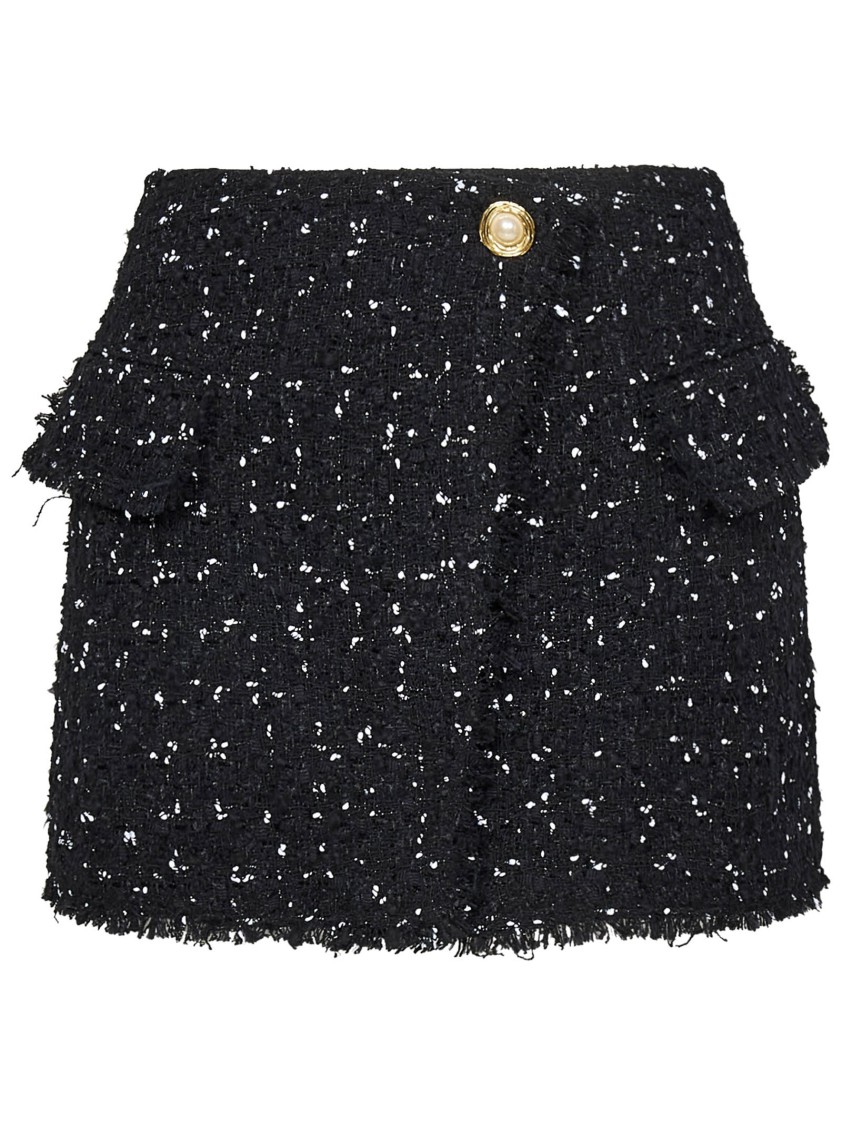 Balmain Asymmetric Polka-dot Tweed Mini Skirt In Black
