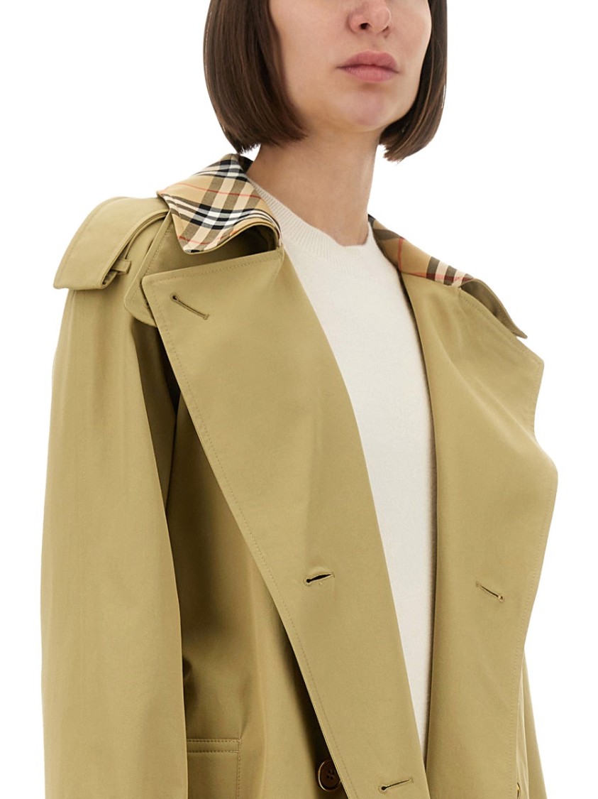 Burberry Castleford Check Collar Water Resistant Gabardine Trench Coat In Green