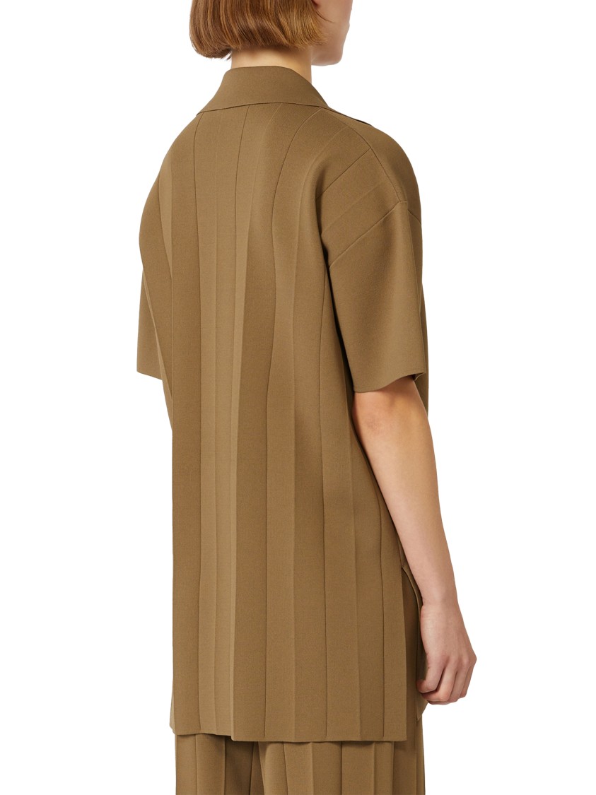 Max Mara Relaxed Fit Deep V-neck Brown Top With Drawstring Details In Brown