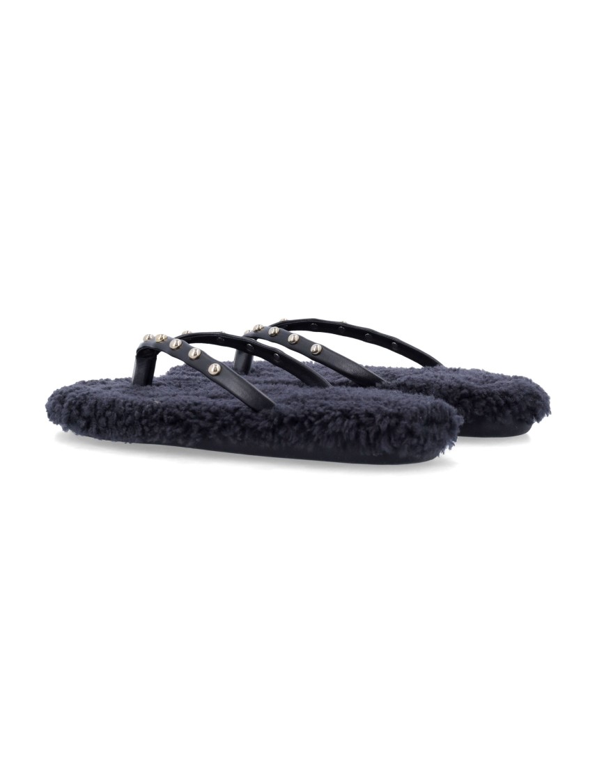 Ancient Greek Sandals Furry Slide Stud Strap Rubber Sole In Black