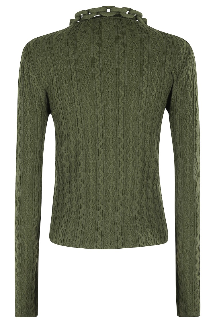 Rabanne Textured Knit Sweater With Braided Detail In Green