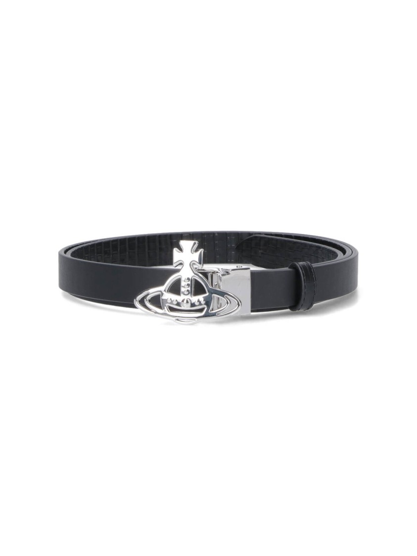 Vivienne Westwood Reversible Crocodile Print And Black Leather Belt In Black