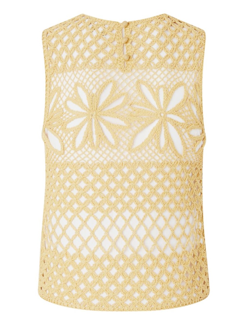 Pinko Fantasy Net Crochet Floral Top Keyhole
