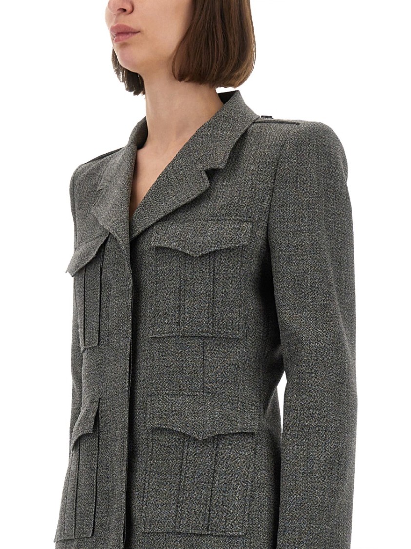 Alexander Mcqueen Fitted Grey Wool Jacket With Structured Silhouette In Gray