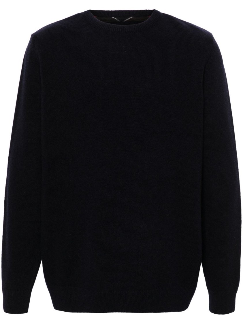 Barbour Ribbed Knit Round Neck Wool Sweater In Black
