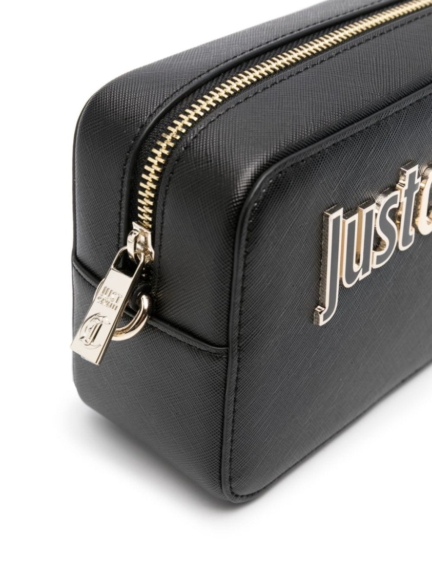 Just Cavalli Sleek Black Shoulder Bag With Signature Logo And Practical Zipper Closure In Black