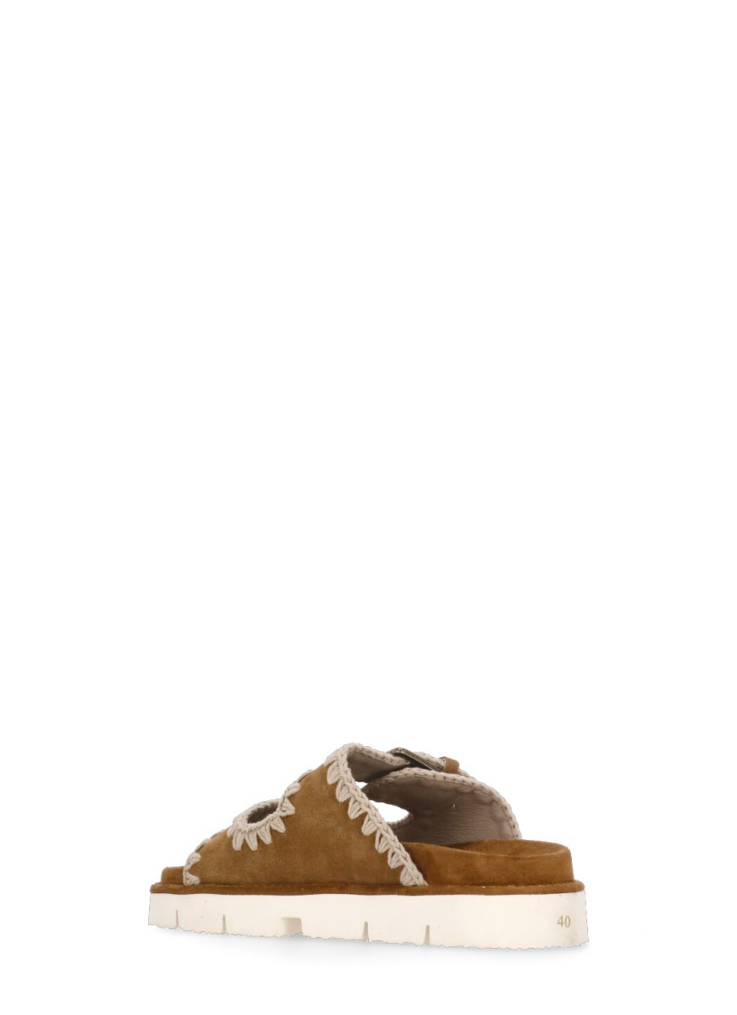 Shop Mou Brown Suede Leather Sandals