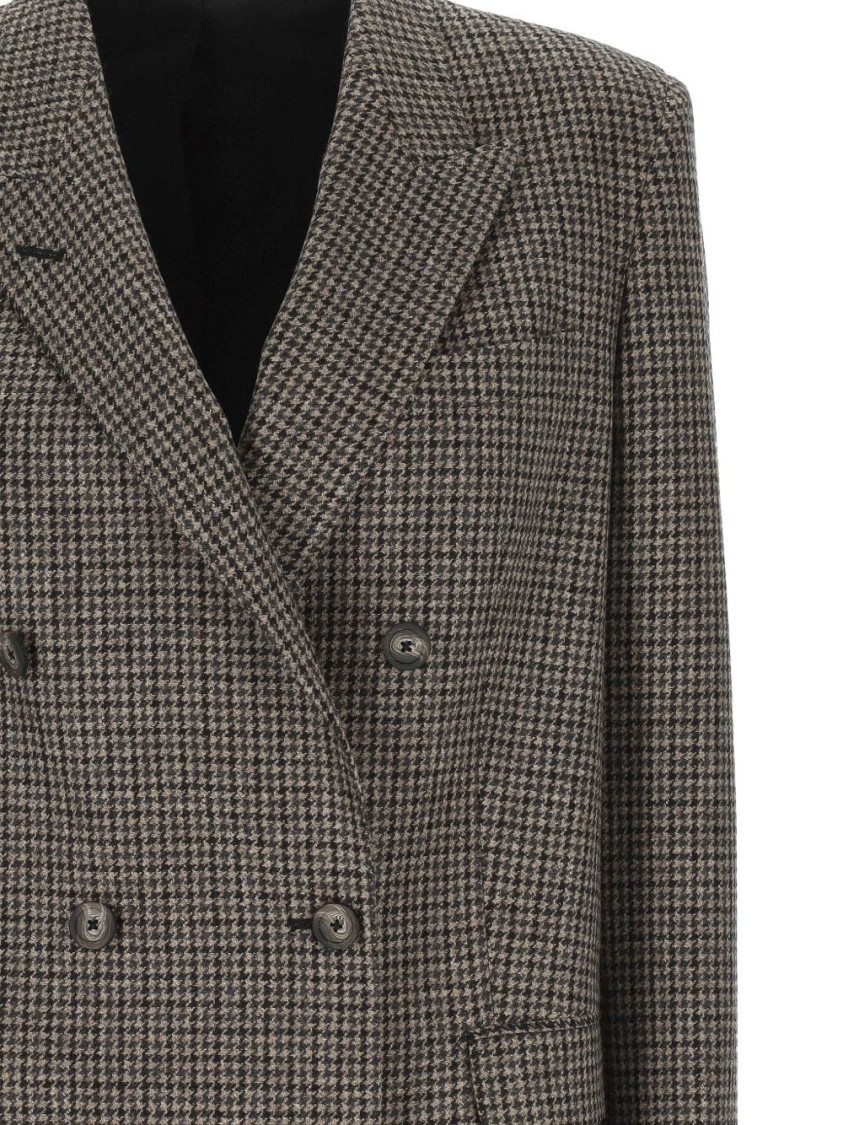 Tagliatore Double-breasted Houndstooth Blazer With Peak Lapels And Welt Pockets In Gray