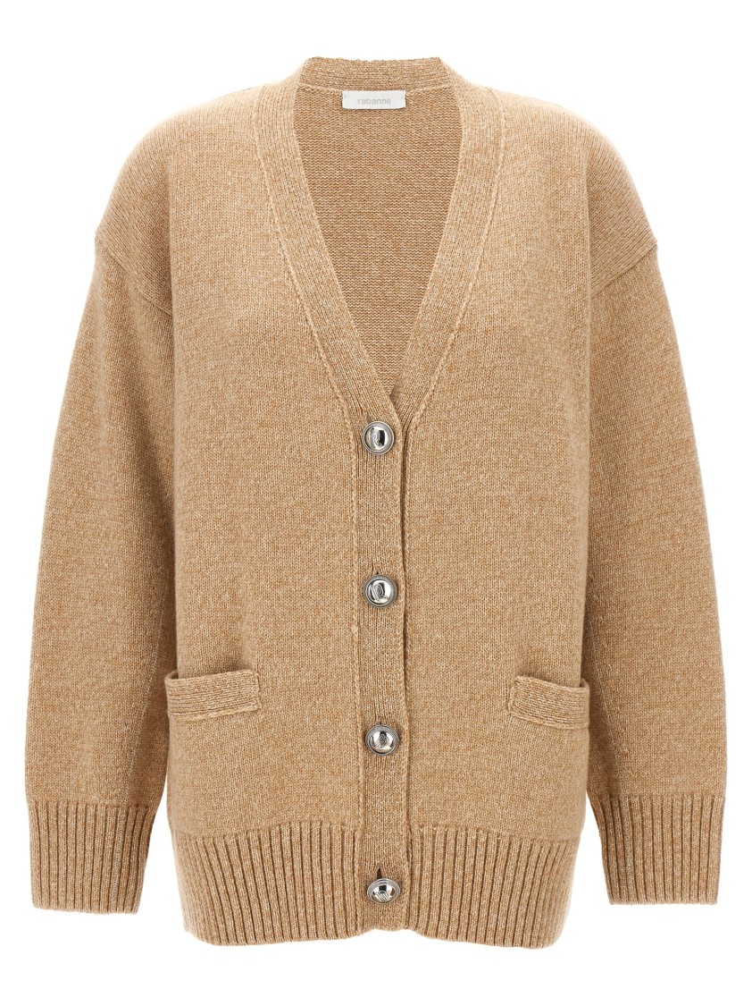 Rabanne Logo Button Cardigan In Brown