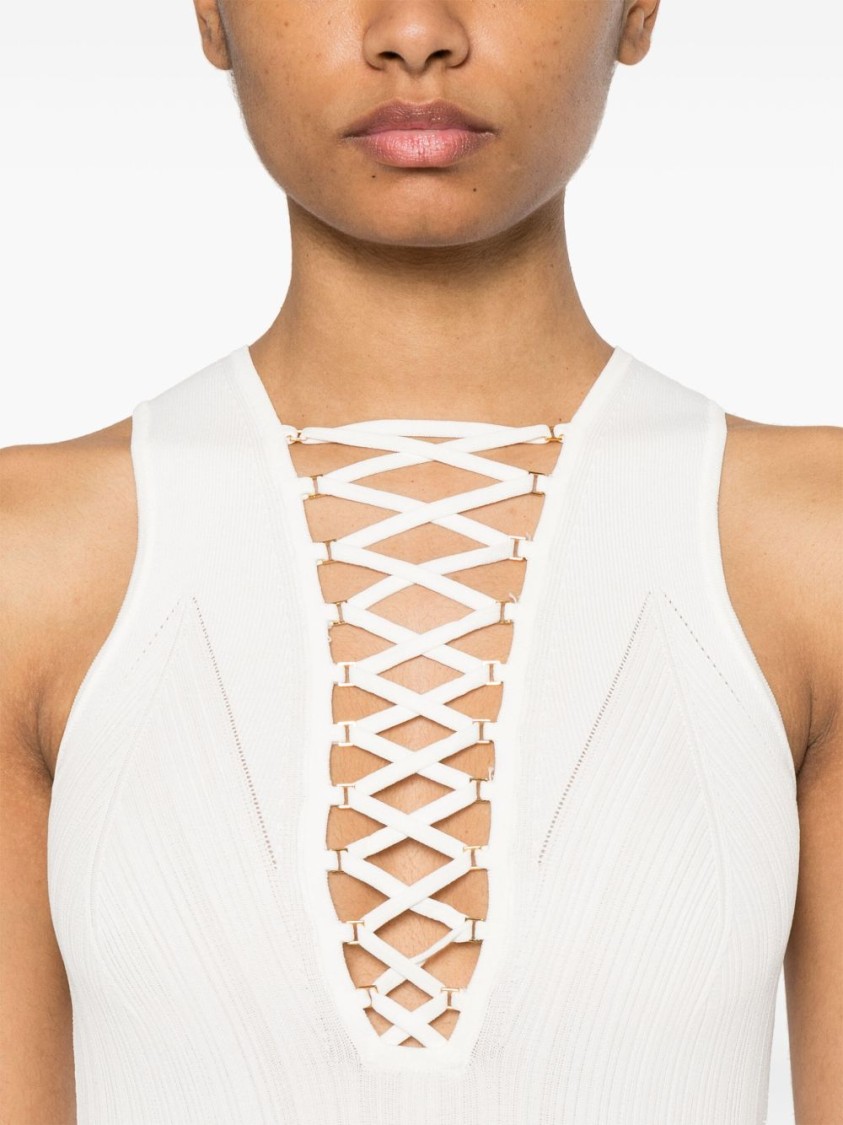 Elisabetta Franchi Abito Midi Bianco Con Dettaglio Incrociato Sul Petto