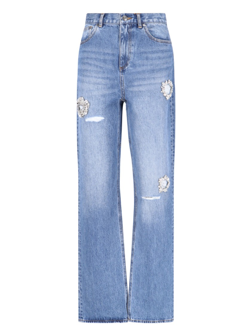 AREA AREA CRYSTAL-EMBELLISHED LIGHT BLUE COTTON JEANS